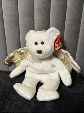 Ty Beanie Babies Halo II 2000 White Angel Bear Gold Wings Plush w/ Tags